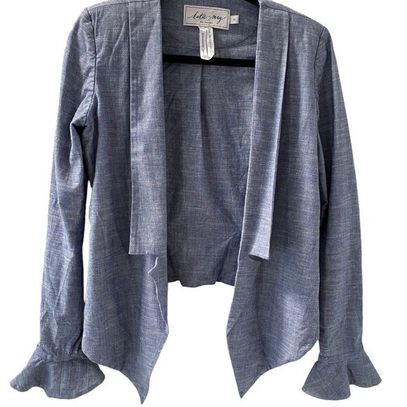 Katie May by Revolve chambray flounce sleeve open blazer Jacket small - Picture 1 of 6